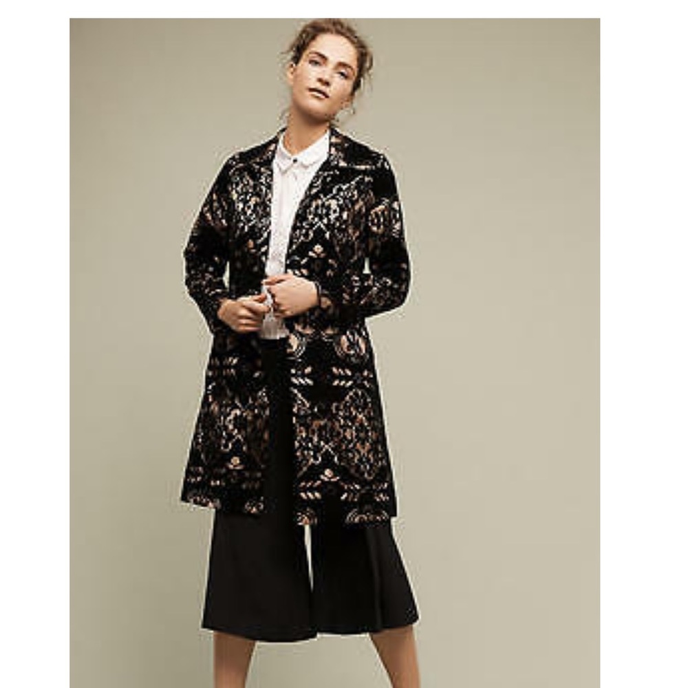 Plenty by Tracy Reese for Anthropologie Black Lace Longline Coat
